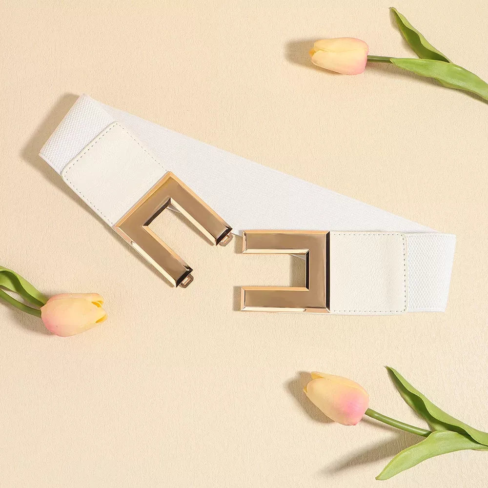 Women’s Elastic Wide Belt with Metal Square Buckle 65cm
