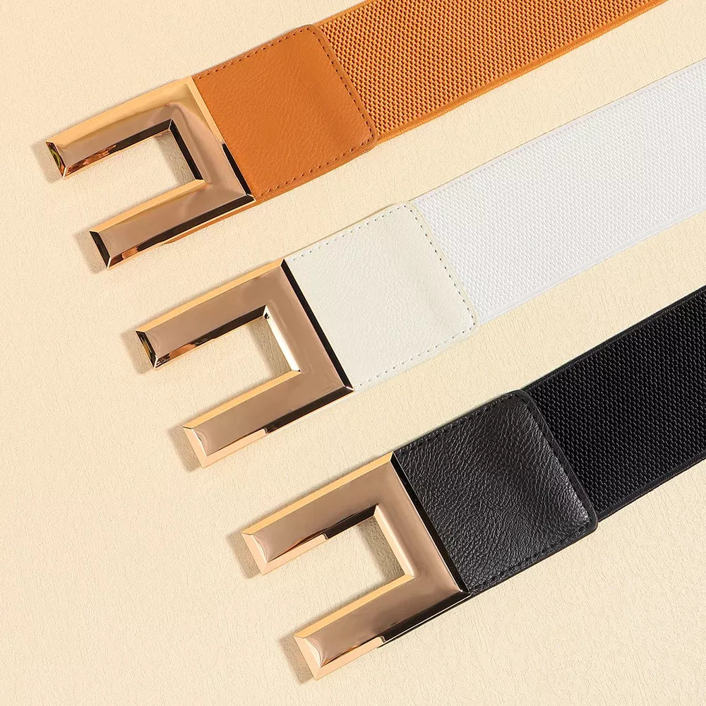 Women’s Elastic Wide Belt with Metal Square Buckle 65cm