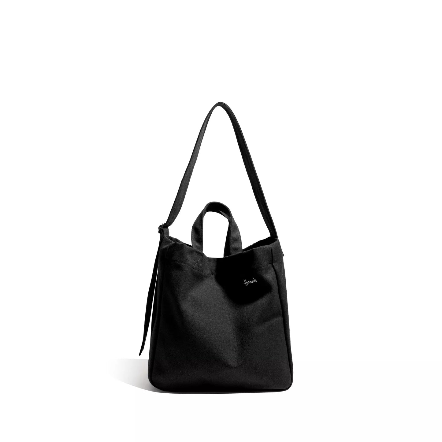 Stylish Large Canvas Shoulder Bag with Embroidery and Long Strap
