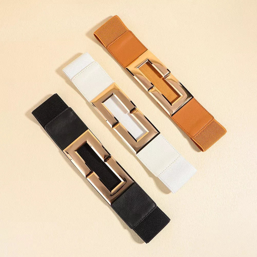 Women’s Elastic Wide Belt with Metal Square Buckle 65cm