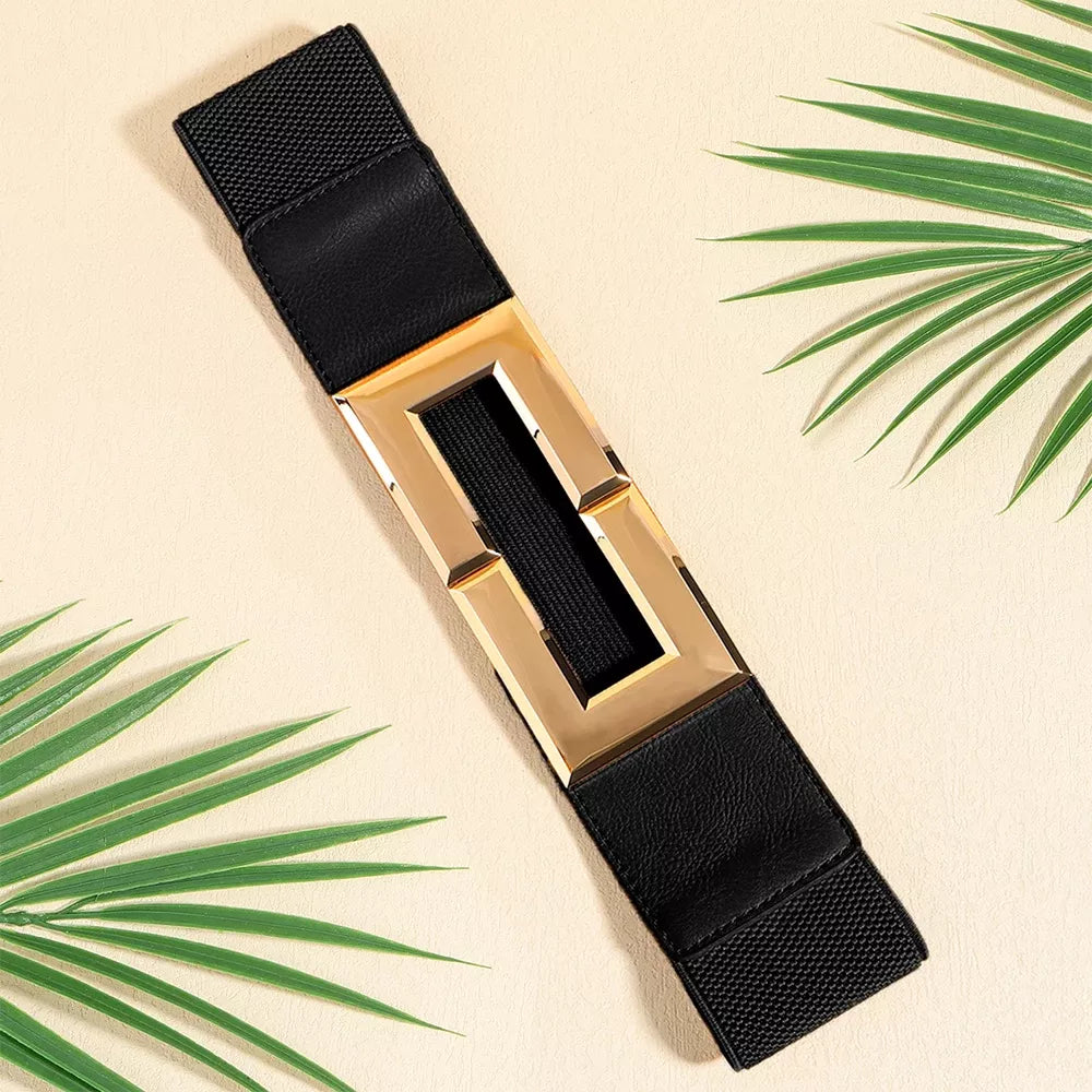 Women’s Elastic Wide Belt with Metal Square Buckle 65cm