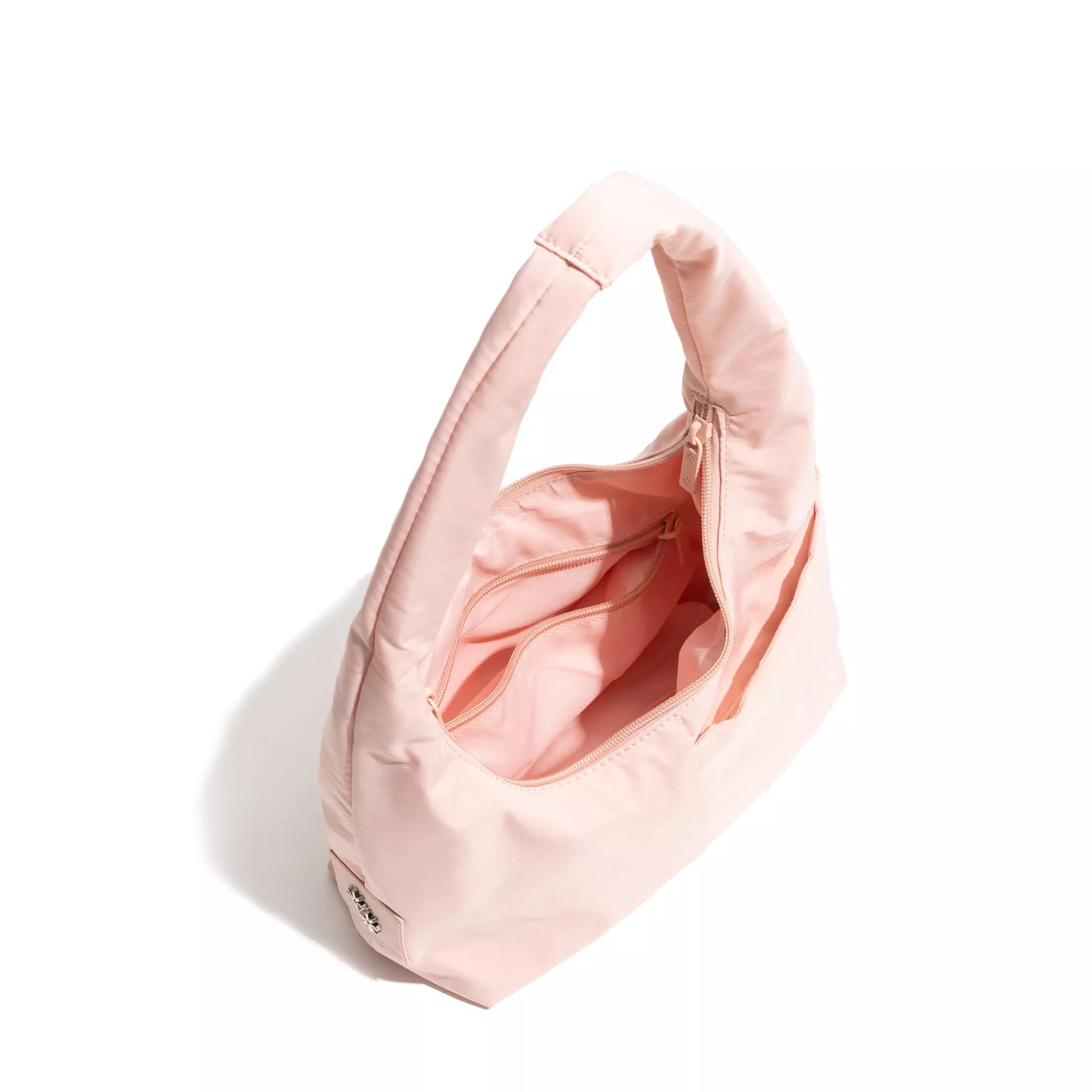 Solid Color Nylon Shoulder Bag with Multi-Pockets