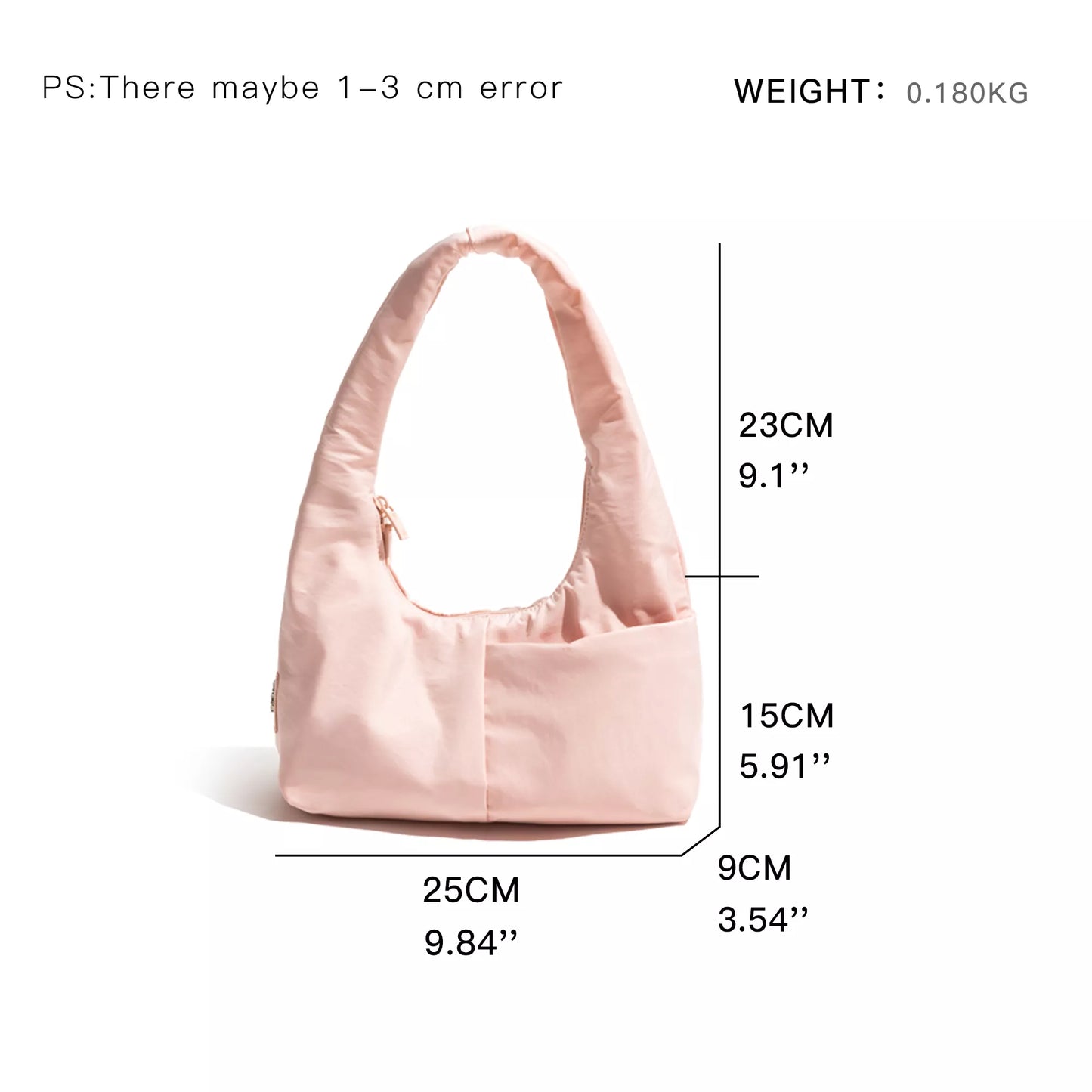 Solid Color Nylon Shoulder Bag with Multi-Pockets