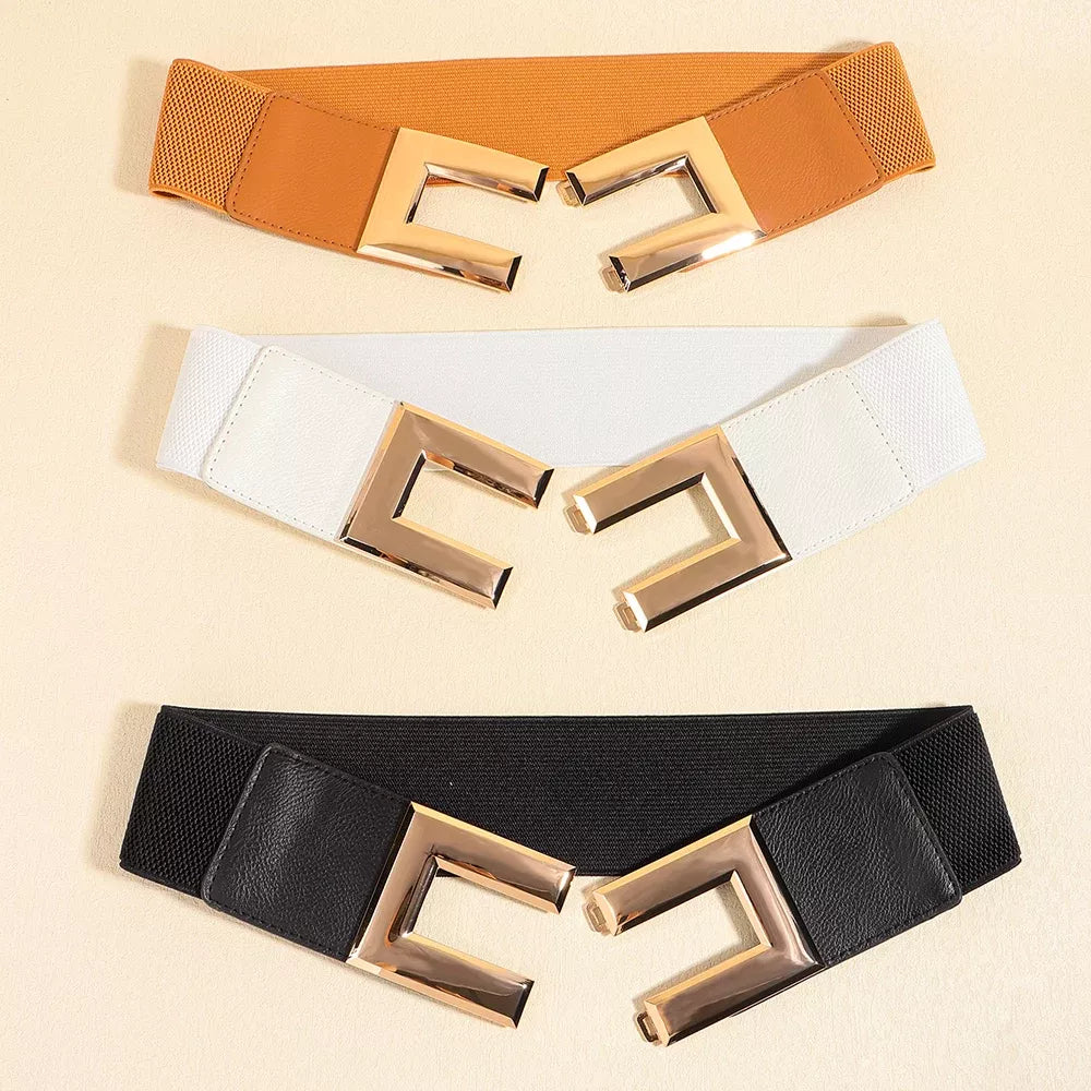 Women’s Elastic Wide Belt with Metal Square Buckle 65cm