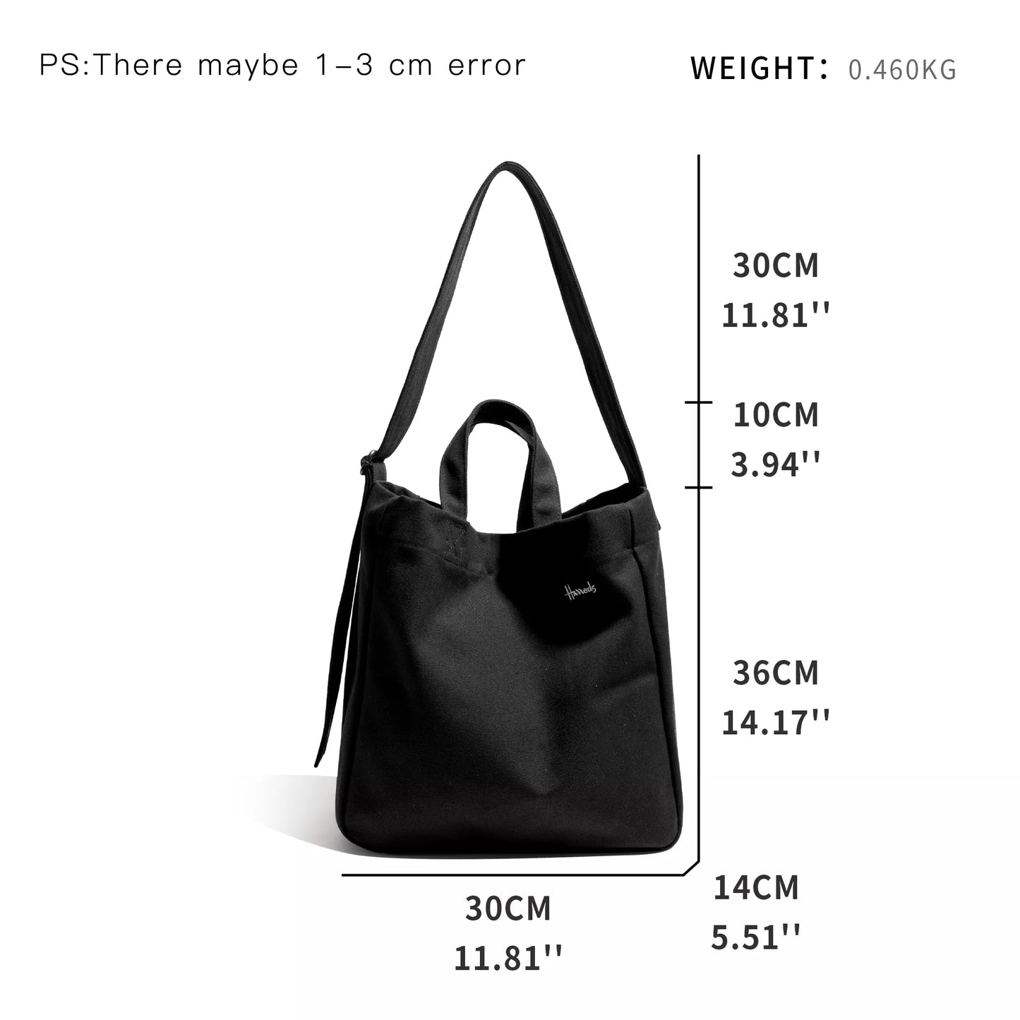 Stylish Large Canvas Shoulder Bag with Embroidery and Long Strap