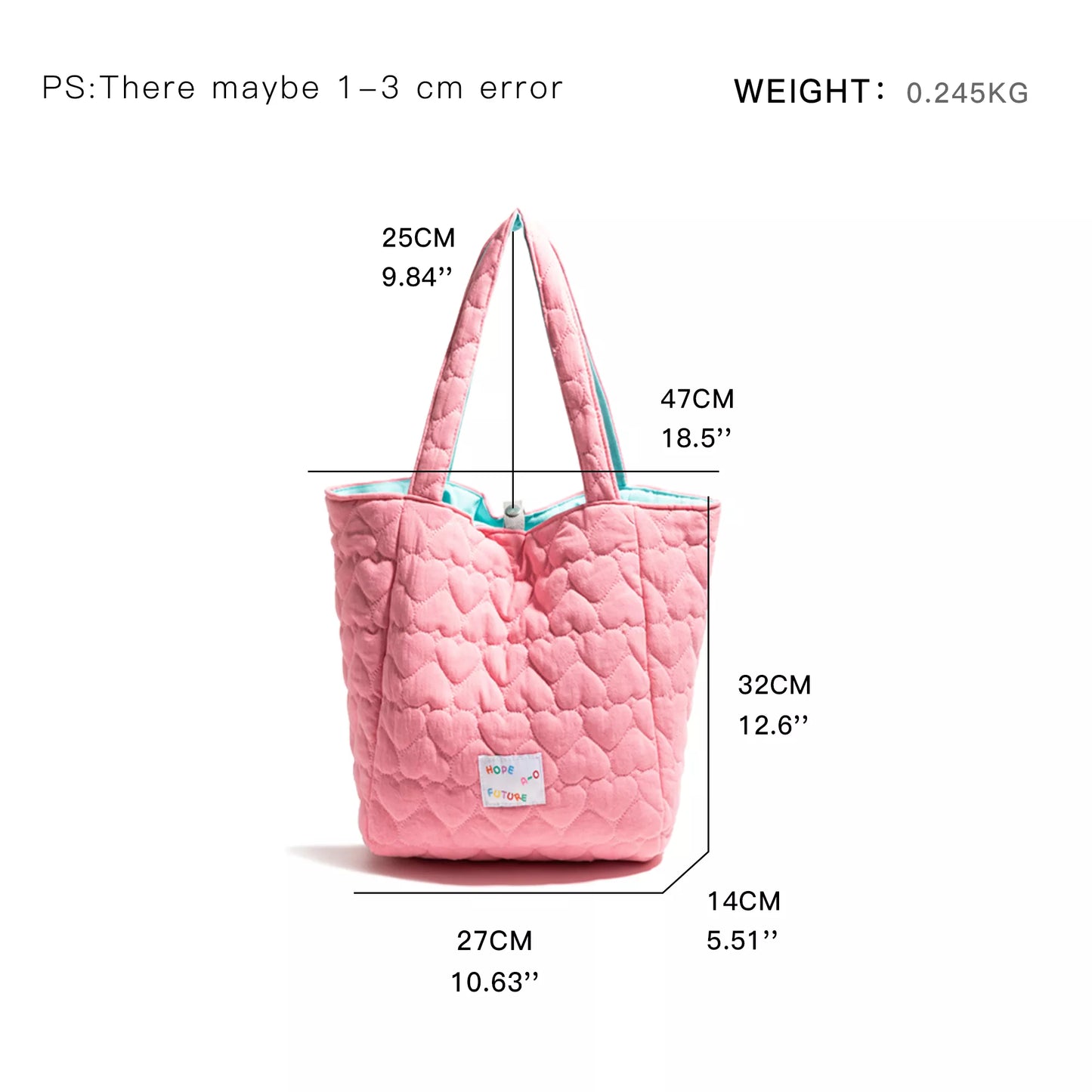 Quilted Heart Square Tote Handbag