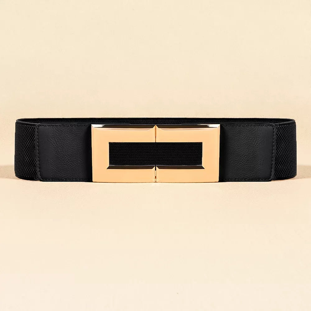 Women’s Elastic Wide Belt with Metal Square Buckle 65cm