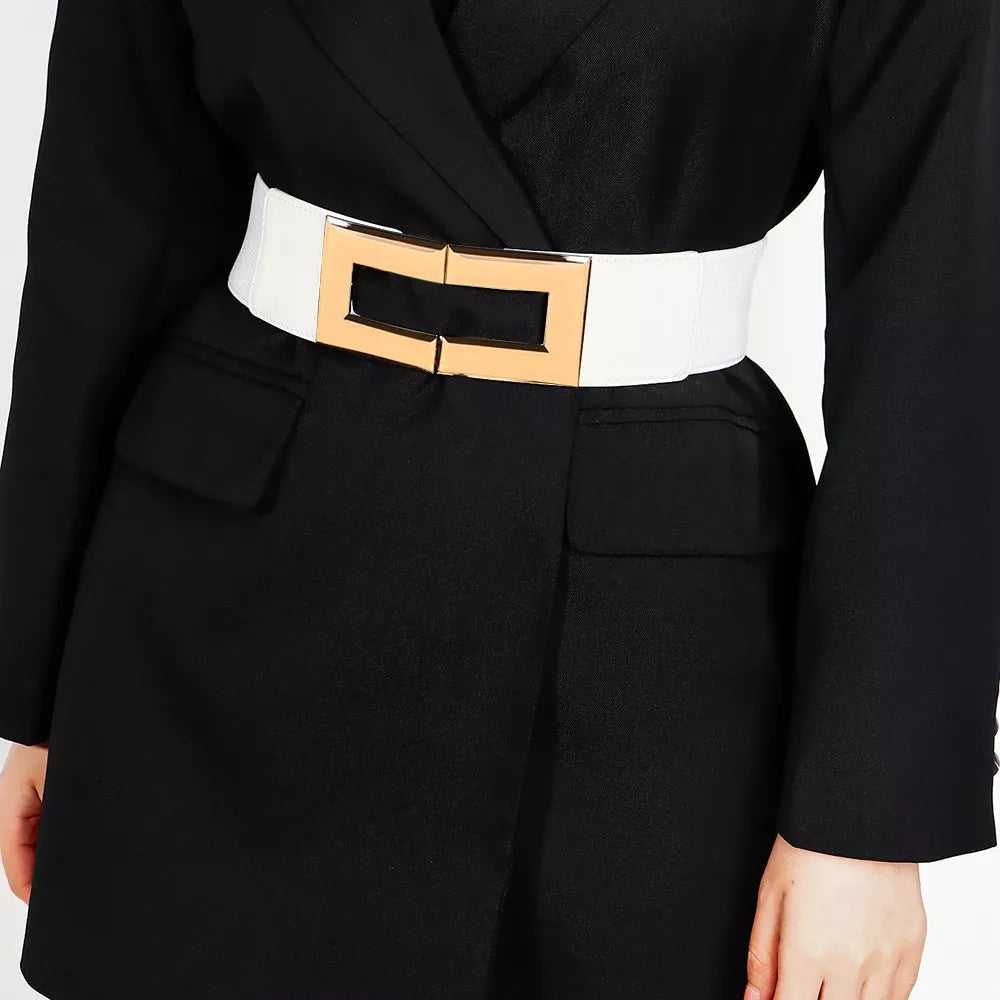 Women’s Elastic Wide Belt with Metal Square Buckle 65cm