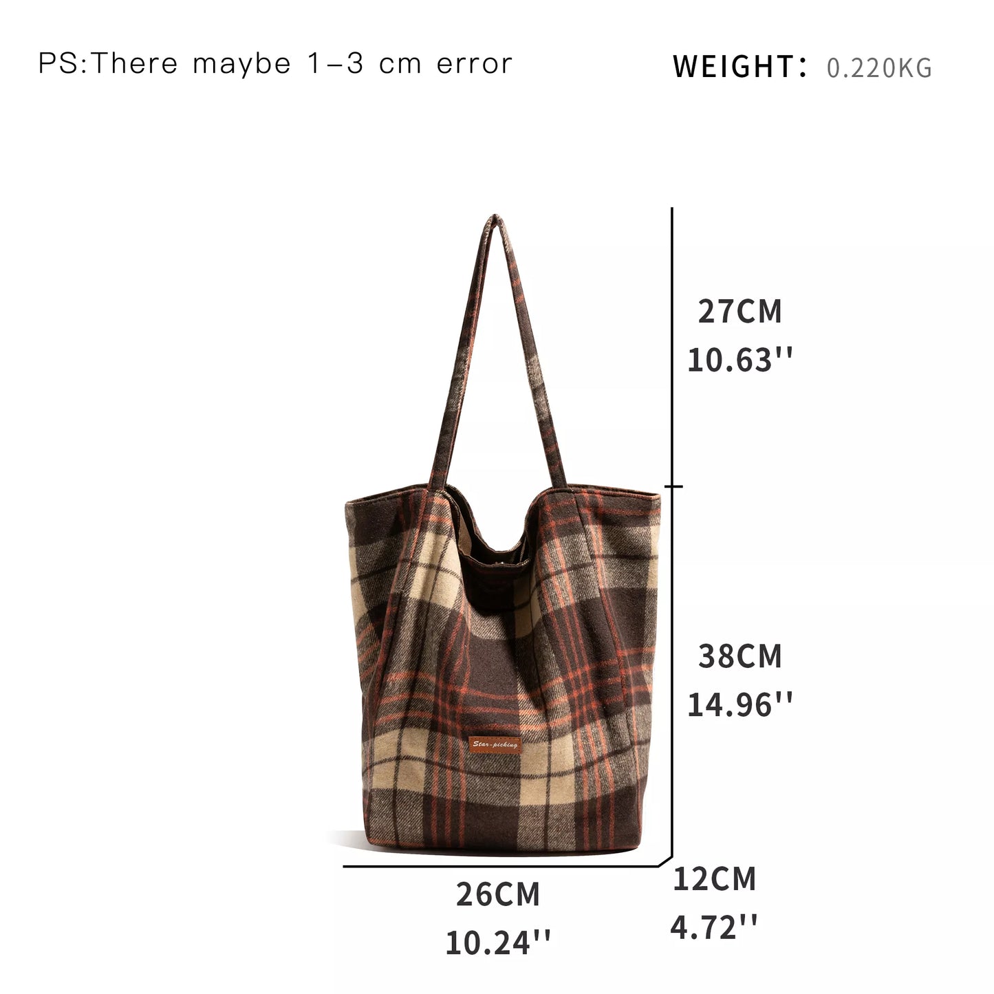 Vintage Plaid Felt Shoulder Bag