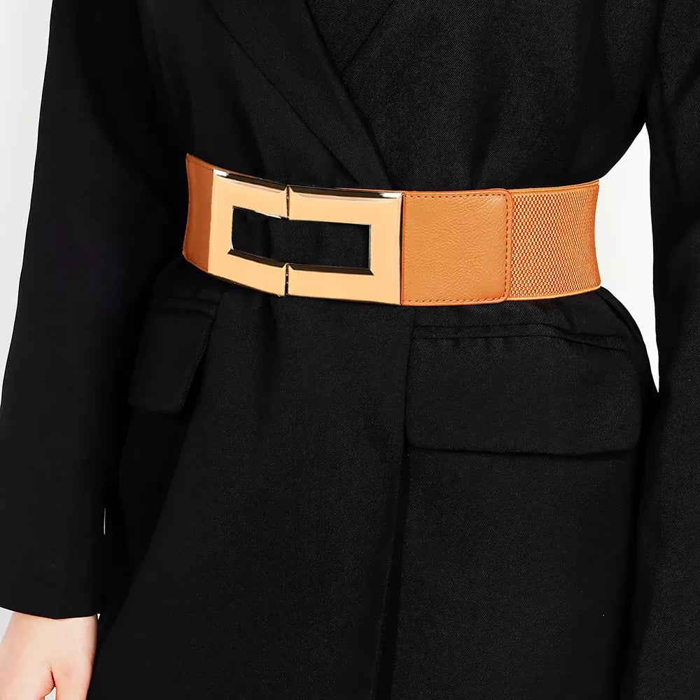 Women’s Elastic Wide Belt with Metal Square Buckle 65cm