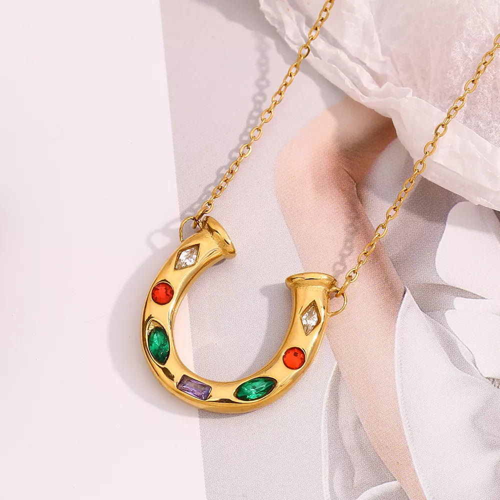 U-shaped Pendant Necklace for Women, 18K Gold Plated Jewelry