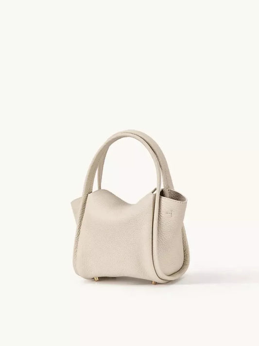Genuine Leather Luxury Basket Handbag with Magnetic Buckle