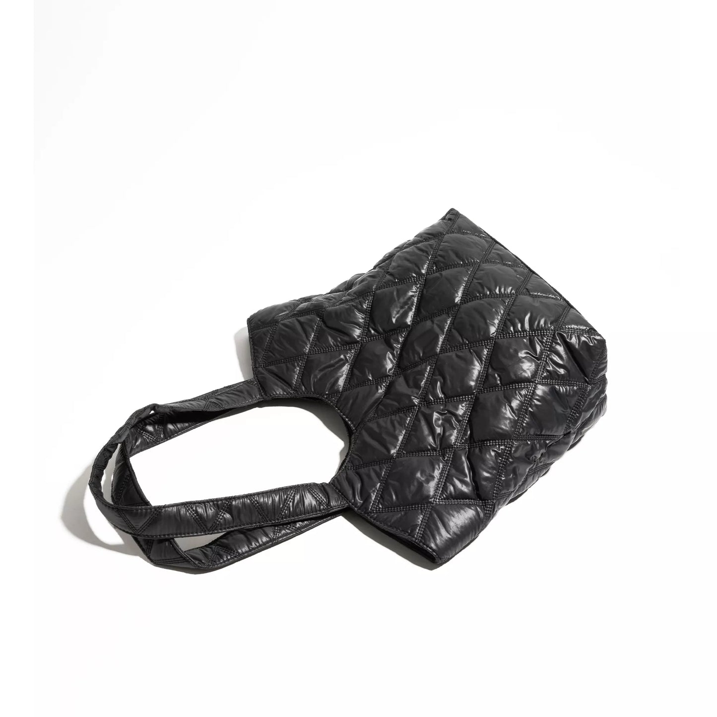 Diamond Lattice Black Padded Down Tote Bag with Large Capacity