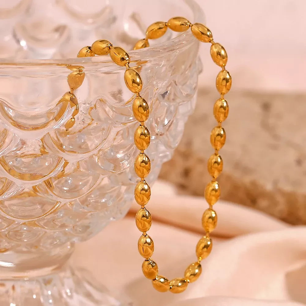 Collar de Gargantilla de Cuentas Ovaladas Chapado en Oro