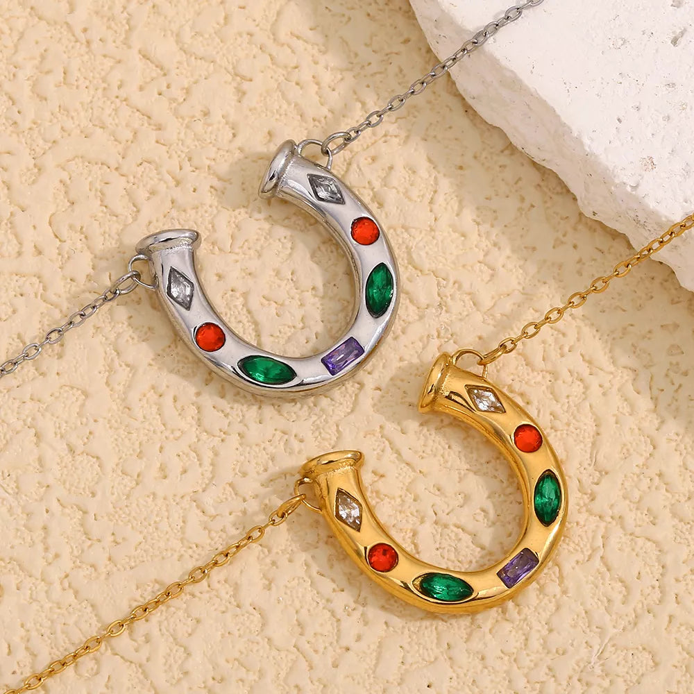 U-shaped Pendant Necklace for Women, 18K Gold Plated Jewelry