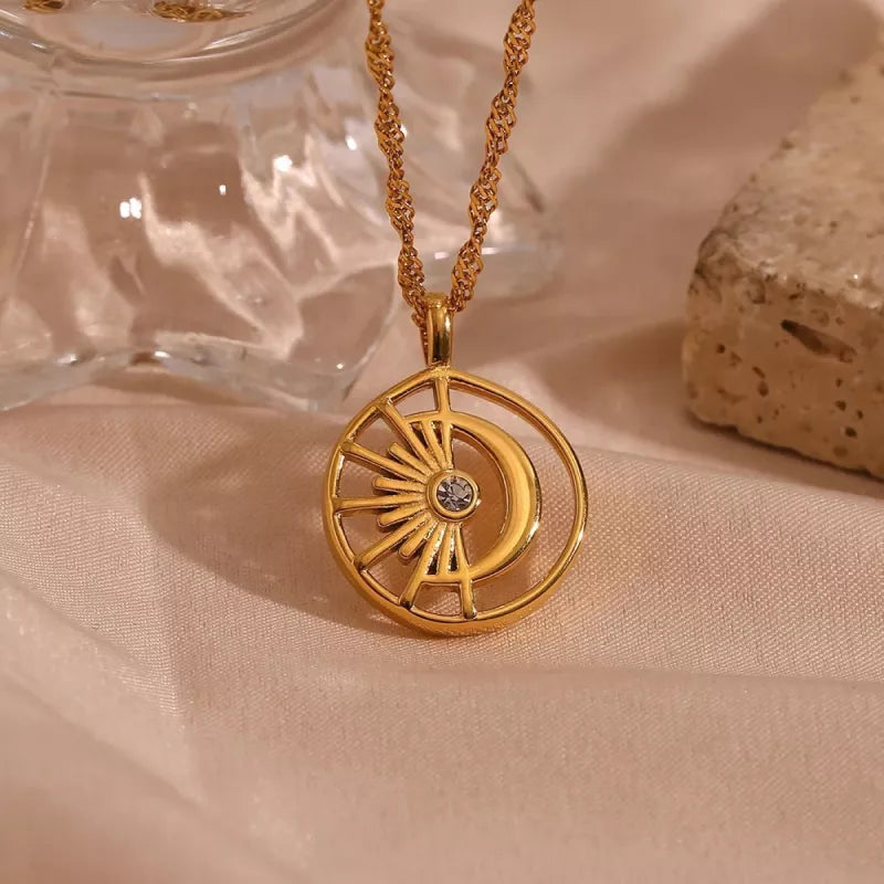 Minimalist moon and sun necklace