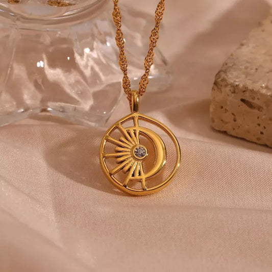 Minimalist moon and sun necklace