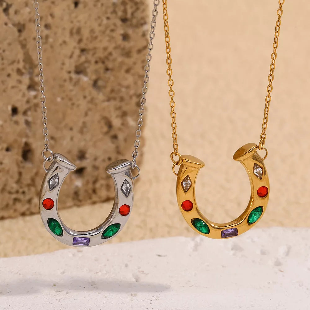 U-shaped Pendant Necklace for Women, 18K Gold Plated Jewelry
