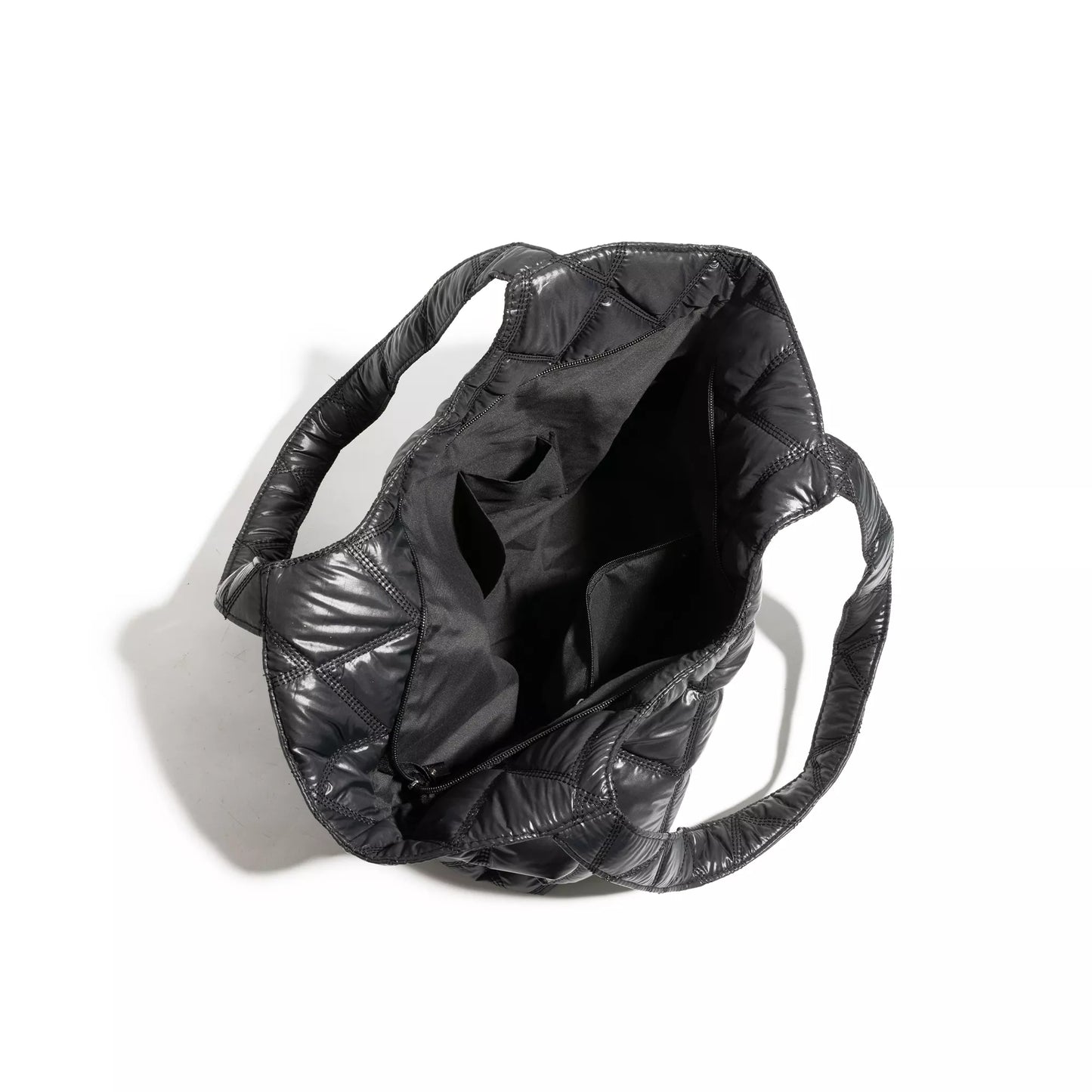 Diamond Lattice Black Padded Down Tote Bag with Large Capacity