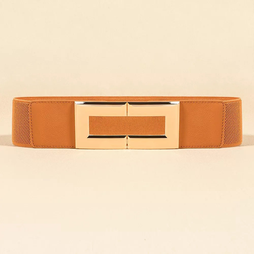 Women’s Elastic Wide Belt with Metal Square Buckle 65cm