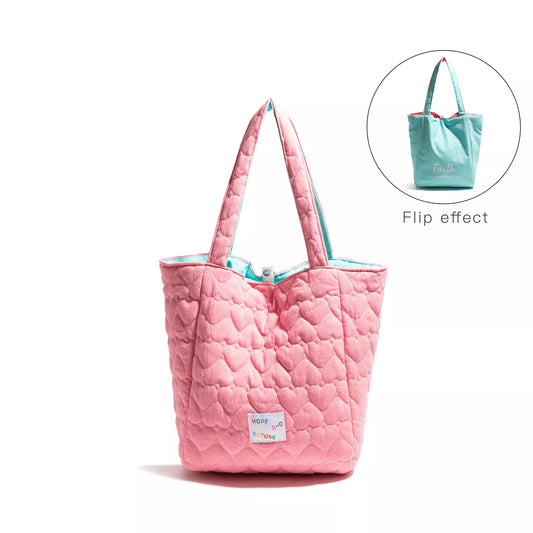 Quilted Heart Square Tote Handbag