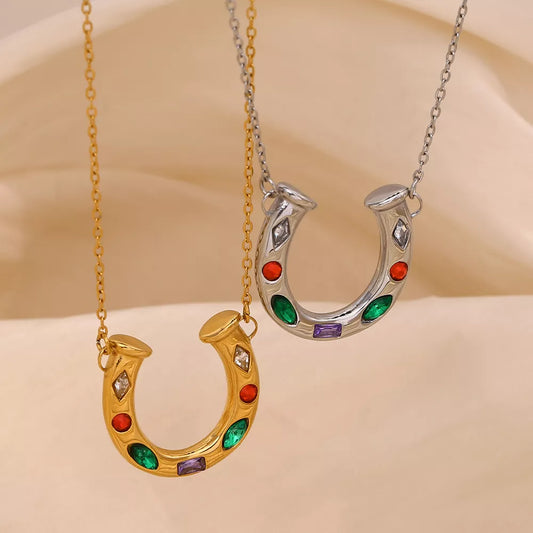 U-shaped Pendant Necklace for Women, 18K Gold Plated Jewelry