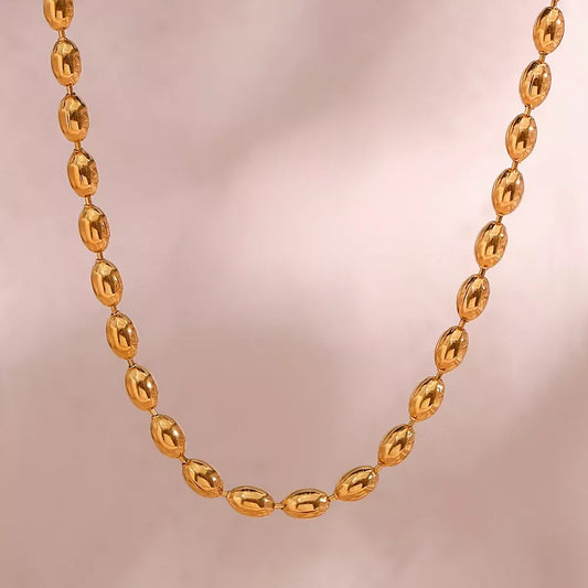 Collar de Gargantilla de Cuentas Ovaladas Chapado en Oro
