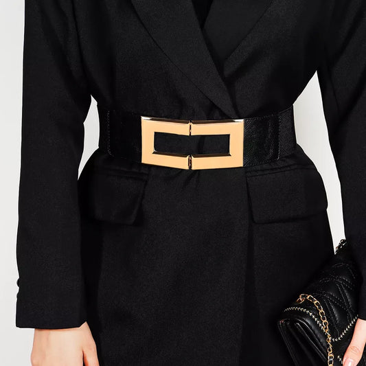 Women’s Elastic Wide Belt with Metal Square Buckle 65cm