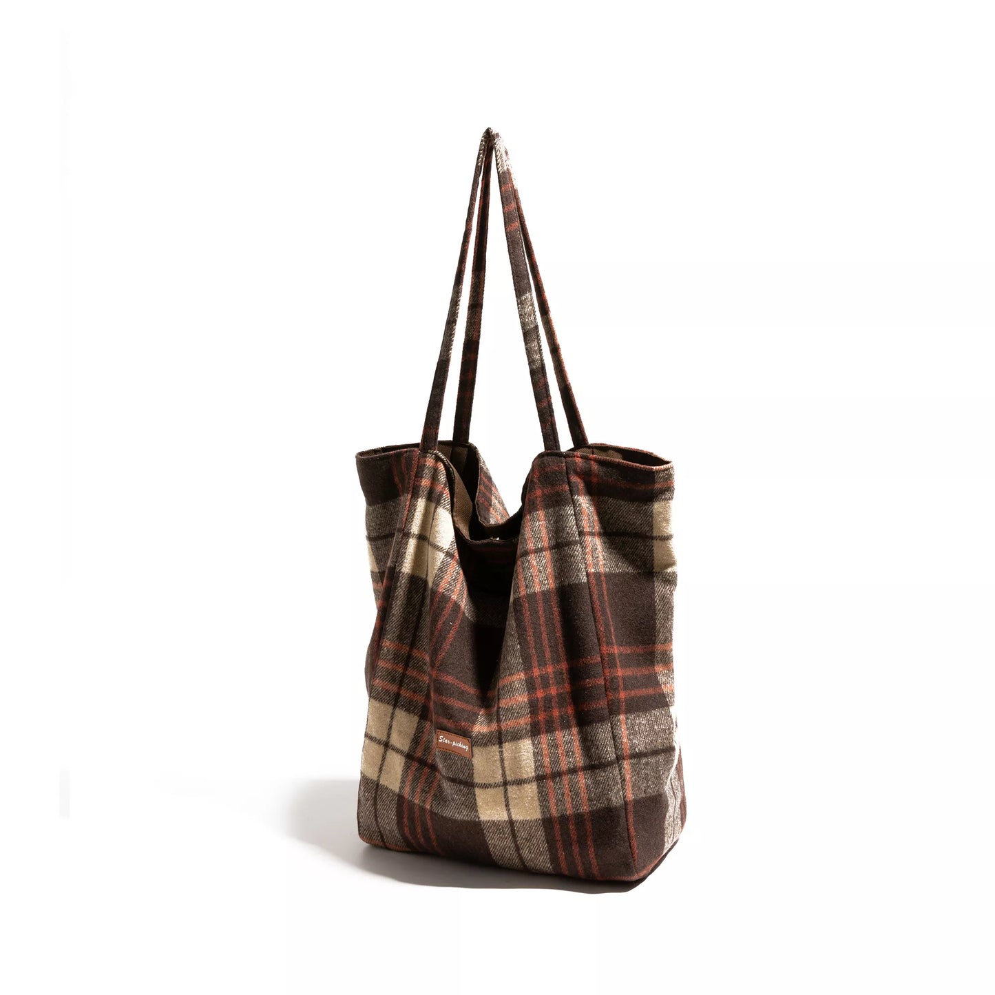 Vintage Plaid Felt Shoulder Bag