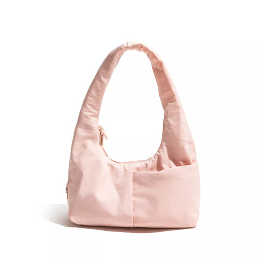 Solid Color Nylon Shoulder Bag with Multi-Pockets