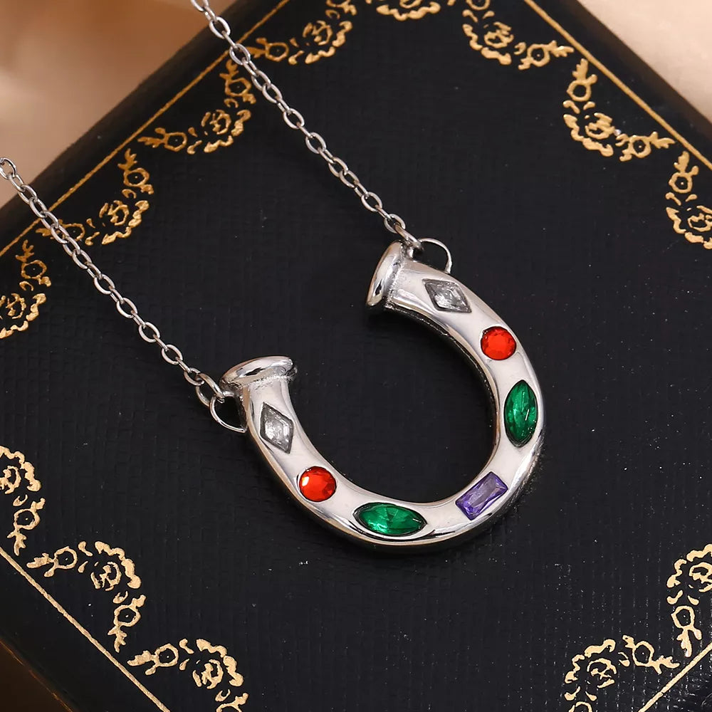 U-shaped Pendant Necklace for Women, 18K Gold Plated Jewelry
