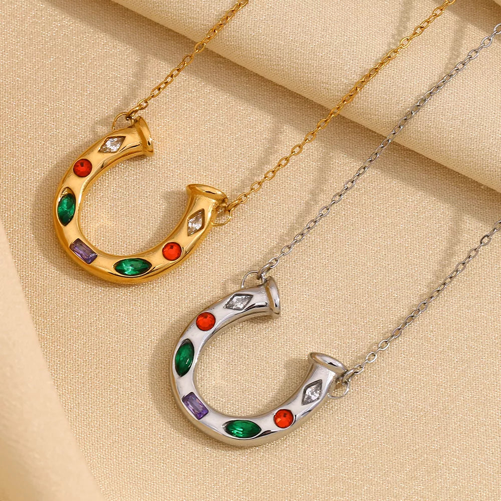 U-shaped Pendant Necklace for Women, 18K Gold Plated Jewelry
