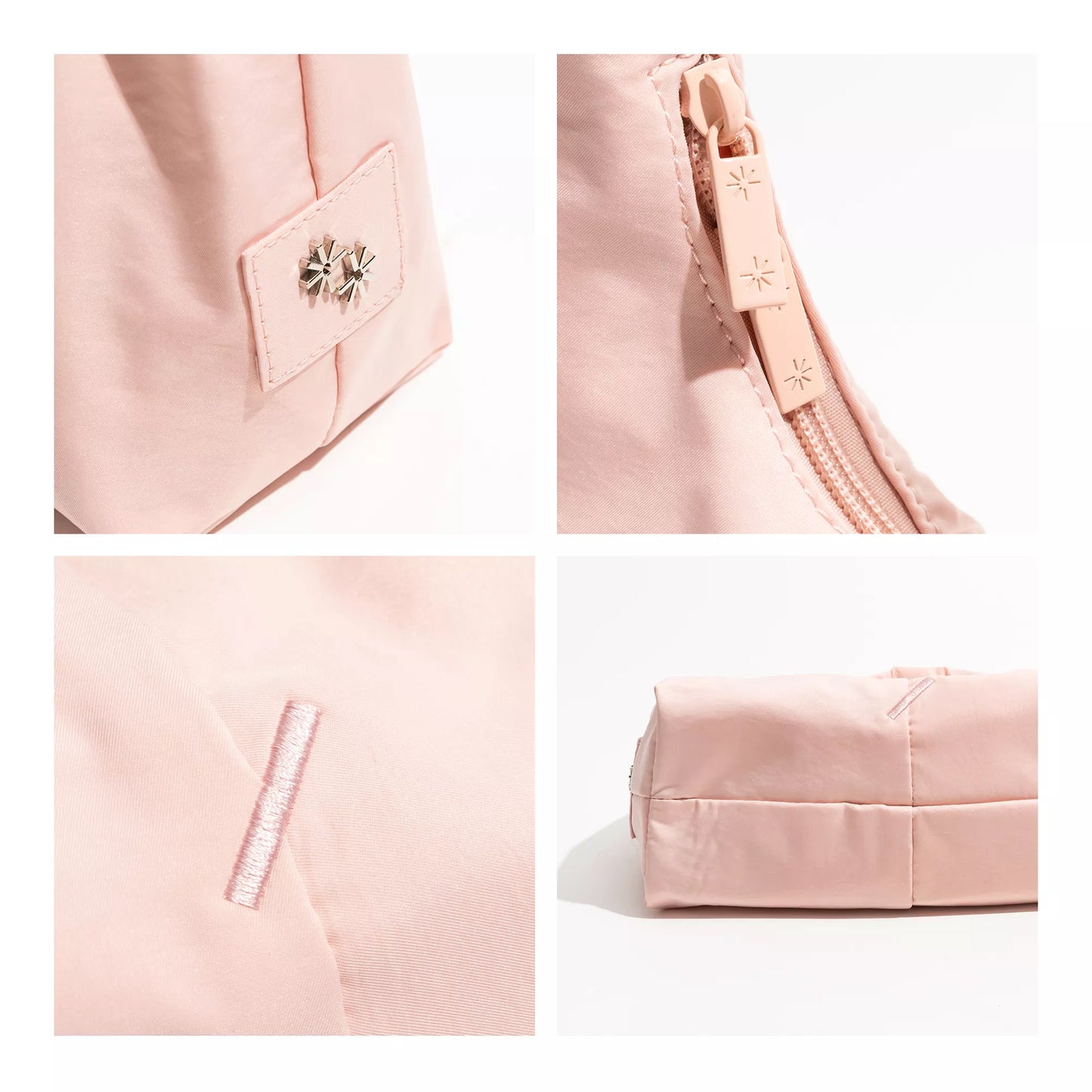 Solid Color Nylon Shoulder Bag with Multi-Pockets