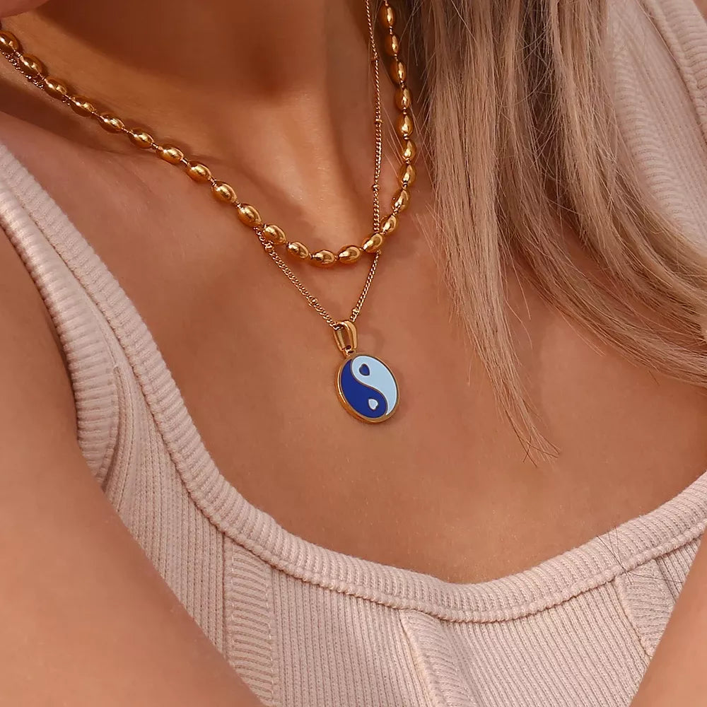 Collar de Gargantilla de Cuentas Ovaladas Chapado en Oro