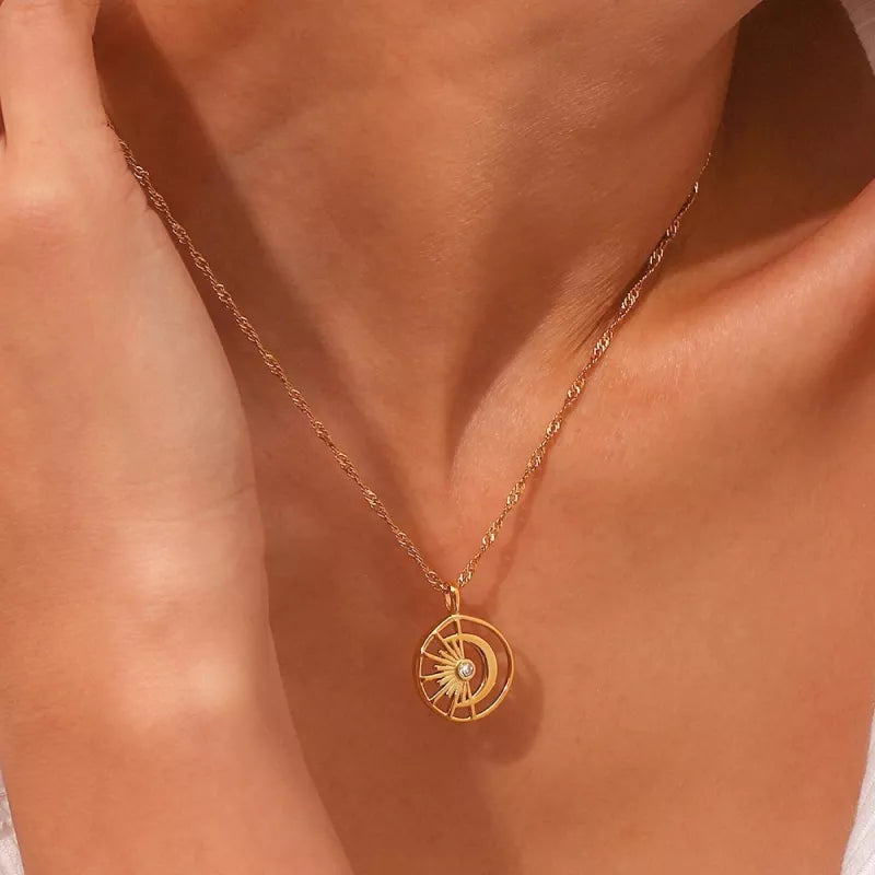 Minimalist moon and sun necklace